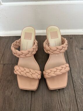 Dolce Vita Braided Double-Strap Slide Heels - Nude Blush